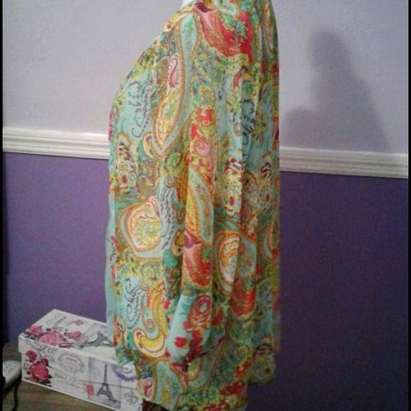 Anthropology Fig and Flower Aqua Mixed Floral Sheer Boho Top - Picture 3 of 7